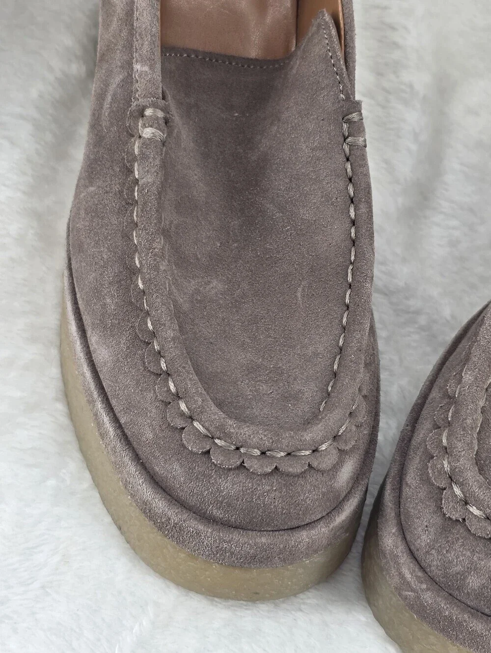 Marc Fisher LTD Lina Taupe Suede Platform Heeled Loafers 9.5M